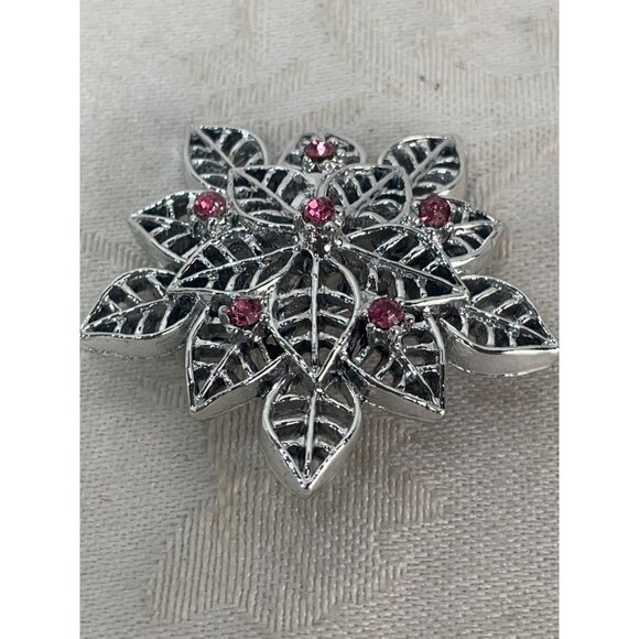 Gerry's Brooch Vintage Pink Rhinestones Silvertone Metal Leaf Motif - Picture 6 of 6